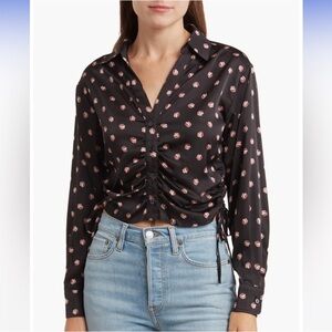 Lush Black Top with Rose Pattern NWT